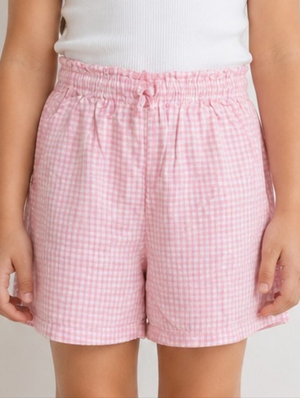 Simply Basic Pink Gingham Cotton Shorts Girls Size 6 Elastic Waist Summer